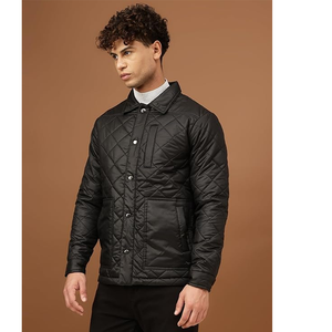 Chaqueta Acolchada Negra para Hombre, Cuello Alto, Resistente al Viento, Informal, Relleno de Poliéster, para Otoño - Product Image 2
