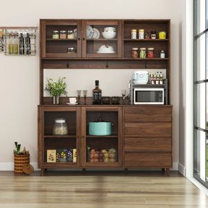 Mobile dispensa da cucina autoportante grande da 63 pollici con 4 ante e 4 cassetti, mobiletto per microonde, set di 4 pezzi - Product Image 1