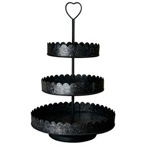 Support à cupcakes en métal noir à 3 niveaux, plateau de service à étages en fer festonné détachable avec poignée en forme de cœur, présentoir élégant pour desserts et pâtisseries - Product Image 1
