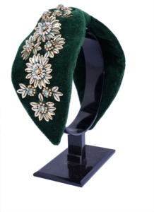 Hot Selling <b>Beaded</b> Knot <b>Headband</b> for Women and Girls White Wide Padded Hairband with Geometric Embroidery Parties & Resort Style - Product Image 3