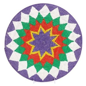 Round Beaded Resin Painted Coaster Modern Style Blue White Textile Design <b>Waterproof</b> Promotional Use - Product Image 6