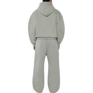 OEM Manufacturer Oversized Blank Sport Men's Tracksuit Custom Logo Streetwear Boxy Cropped <b>Zip</b> <b>Up</b> <b>Hoodies</b> And Sweatpants Set - Product Image 4