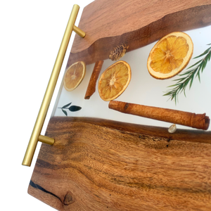 Rustic Wooden Serving Tray With Dried Citrus And Herbs Inlay Handmade <b>For</b> Kitchen Use - Product Image 3
