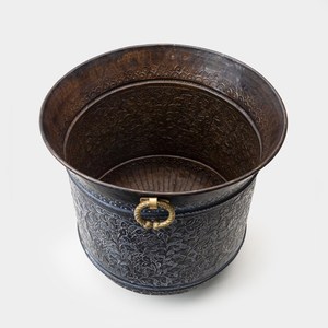 Set of Three Galvanized <b>Metal</b> <b>Buckets</b> with Embossed Pattern and Rope Handles for Outdoor Garden Planters Rustic Style - Product Image 5