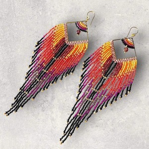 Pendientes de Flecos con Cuentas Hechas a Mano, Diseño Degradado Multicolor, Joyería de Moda, Marco Metálico, Detalle Exquisito - Product Image 3