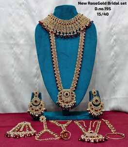 Rose Gold Plated Bridal Jewelry <b>Set</b> With Green Zircon Stones And Imitation Pearls For Women Wedding Classic Style D.no.195 - Product Image 2