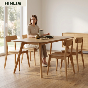 Mesa de Comedor de Diseño Escandinavo Moderno, Muebles para el Hogar Estables, Tablero de Chapa de Fresno Natural, Patas Rectangulares, 6 Plazas - Product Image 4