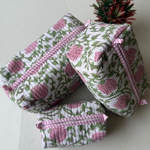 Trousse de Toilette Matelassée en Coton Vintage avec Motif Floral Brodé, Grande Capacité, Fermeture à Rabat Multifonction - Product Image 6