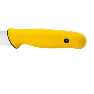 Cuchillos profesionales para filetear con mango amarillo y negro, con hoja larga plateada curvada y refuerzo protector para cortar carne y alimentos - Product Image 6
