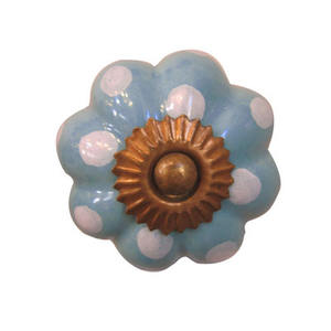 Bouton de meuble en céramique artisanal de luxe à motif floral, finition à pois, écologique, pour tiroir de cuisine et armoire, quincaillerie décorative - Product Image 1