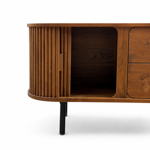 Mid Century Modern Minimalist Solid Wood <b>Console</b> <b>Table</b> with Fluted Doors and Drawers-Living Room <b>Storage</b> - Product Image 3