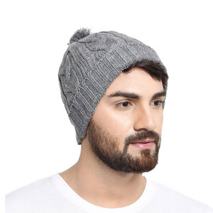 Bonnet tricoté gris pour homme, couleur unie, décontracté, chaud pour l'hiver, fait main en acrylique, 56-58CM - Product Image 5
