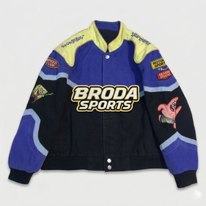 เสื้อแจ็คเก็ตแข่งรถมอเตอร์สปอร์ตแบบกำหนดเองขายส่ง OEM สำหรับผู้ชาย ผ้าฝ้ายผสมโพลีเอสเตอร์ สไตล์ NASCAR พร้อมปักลายปะติด แฟชั่นแนวสตรีท - Product Image 1
