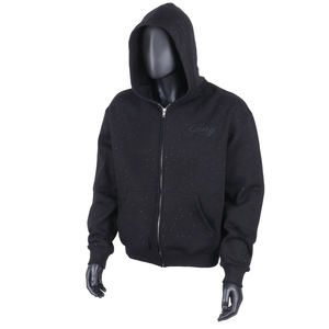 Sudadera con Capucha Negra para Hombre, con Cierre, Logotipo Bordado, Patrón de Puntos, Felpa Francesa de Algodón, Estilo Casual para Otoño, Corte Regular - Product Image 1