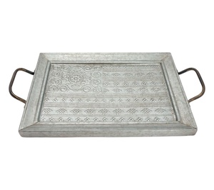 Plateau de service en métal léger de haute qualité poignées en bois affichage rectangulaire tôle galvanisée bonne cuisine décorative - Product Image 3