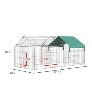 Pollaio in Metallo da Esterno 87"x41" con Copertura Impermeabile, Recinto Verde per Conigli, Gabbia per Animali Domestici da Esterno - Product Image 3