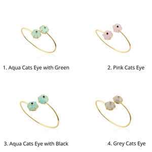 Brazalete Abierto Ajustable de Latón Chapado en Oro de 18K para Mujer, con Piedra Preciosa Natural de Ojo de Gato en Forma de Flor, Color Rosa Acuático y Gris - Product Image 6