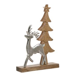 Ornement en forme d'animal primitif avec base en bois et accents en aluminium pour décoration de fête ou cadeau - Product Image 1