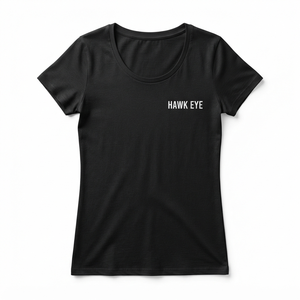 Camiseta de Manga Corta para Mujer, Cuello Redondo, Color Negro, Corte Regular, Estilo Casual, Tejido Jersey, Color Sólido, con Estampado del Logotipo Hawk Eye - Product Image 5