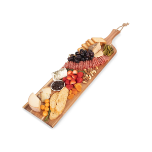 Tabla de charcutería de madera de acacia al por mayor, tabla de cortar larga con asa, bandeja decorativa para servir en fiestas - Product Image 1