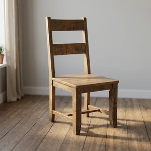 Chaise de salle à manger rustique en bois massif avec dossier, style ferme vintage, siège de cuisine en bois antique - Product Image 2