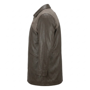 Abrigo de Cuero Genuino para Hombre, Color Gris Topo, con Pecho en Marrón Oscuro, Estilo Motero, para Invierno, Hecho a Medida, Fabricante ODM - Product Image 4