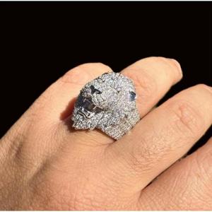 Lion Head Hip Hop <b>Ring</b> <b>Men</b> 925 Sterling <b>Silver</b> Moissanite Diamond Rhodium Finish Bling Statement Jewelry Luxury Fashion - Product Image 3