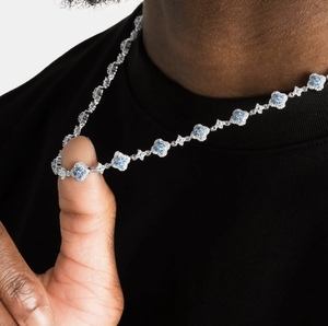 Collar Unisex de Plata con Diamante Cultivado en Laboratorio, Corte Princesa, Estilo Hiphop, para Uso Diario, Regalo para Bodas y Fiestas, Diamantes de Color Claro - Product Image 2