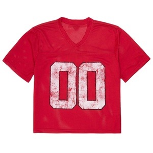 Camiseta de fútbol americano roja OEM para mujer y hombre, Camiseta deportiva de manga corta con gráfico Grunge 00, etiqueta personalizada y servicios de etiquetas - Product Image 1