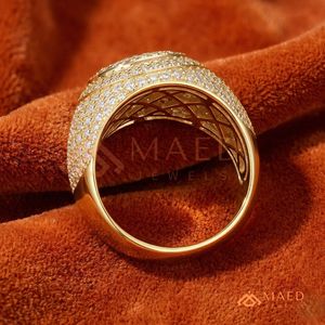 Classic Gold Plated Bold Oval Medallion Ring – High-Polish Dome Design with Baguette Cluster and Sparkling Moissanite Ring - Product Image 3