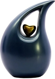 Urne funéraire de qualité supérieure, design classique en marbre, forme de goutte d'eau, pour cendres humaines, avec cœur doré. - Product Image 5