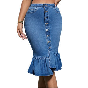 Tendance 2026 HSI Jupe en denim semi-extensible, modèle haut et bas fantaisie, avec ceinture cargo classique et multiples poches, style chic - Product Image 1