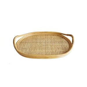 Minimalist Oval Rattan <b>Tray</b> with Loop Handles Natural Handmade Wicker Serving <b>Basket</b> for Tableware and Cafe Setup - Product Image 1
