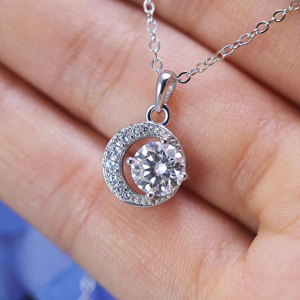 Collar con Colgante de Luna de Plata 925 para Mujer, con Cristal Redondo y Cadena de Serpiente Romántica, Joyería para Uso Diario - Product Image 1