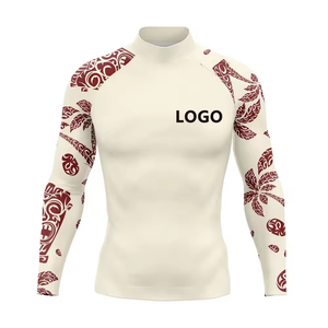 Mens Long Sleeve Rash Guard Crew Neck Sublimation <b>Print</b> Red Pattern Swim Shirt Quick Dry Sport Top for <b>Surfing</b> Beach Swimming - Product Image 1