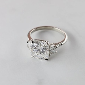 3.60 CT Cushion Cut Lab Grown Diamond Three Stone <b>Ring</b> with Trapezoid Side Stones in 14K Solid White Gold Elegant <b>Statement</b> <b>Ring</b> - Product Image 5