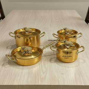 Hand-Hammered Gold <b>Stainless</b> <b>Steel</b> Eco-Friendly Pot Pan <b>Set</b> Heavy Duty Decorative <b>Cookware</b> Casserole Saucepan Ornate Europe - Product Image 3