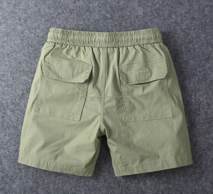 Shorts Bermuda en coton vert olive uni pour homme, taille à cordon, style décontracté, longueur mi-cuisse, tissu tissé, poches, respirant - Product Image 2