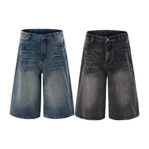 Shorts en jean mi-longs pour hommes, avec fermeture éclair et bouton, coupe ample, style décontracté pour l'extérieur - Product Image 5