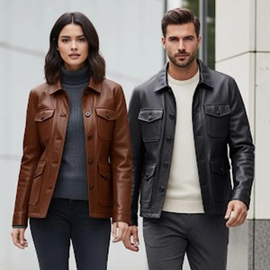 Vintage-Style Brown Leather Safari <b>Jacket</b>, Handcrafted <b>Utility</b> Coat for <b>Men</b> - Product Image 4