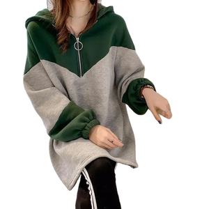 Nouvelle arrivée grande taille femmes longue veste d'hiver 100% coton imprimé couleur bloquant sweat à capuche mince Style tricoté avant - Product Image 5