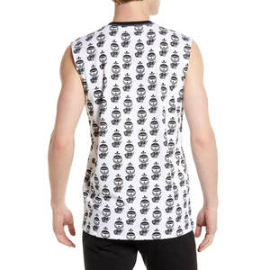 Débardeur blanc sans manches pour homme avec logo personnalisable, imprimé théière noire, col rond, décontracté, en coton tricoté respirant - Product Image 2
