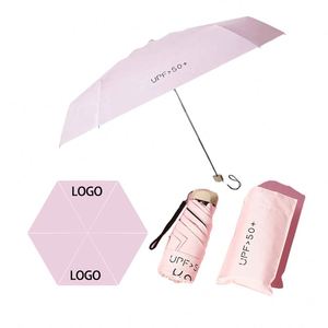 Parapluie manuel pliable en 6 sections, en nylon 190T, avec poignée en plastique, format de poche, personnalisable avec logo, idéal pour cadeaux d'affaires promotionnels, vente en gros usine - Product Image 1