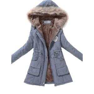 Manteau parka long en laine et fourrure pour femme grande taille, à capuche, col montant, chaud, vintage, fermeture éclair et boutons, vêtement d'extérieur d'hiver - Product Image 3