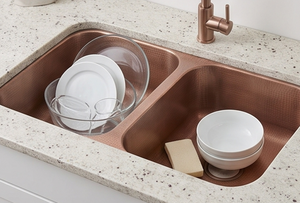 Élégante évier double en cuivre, finition martelée artisanale, matériau métallique, finition artisanale, parfait pour les cuisines - Product Image 3