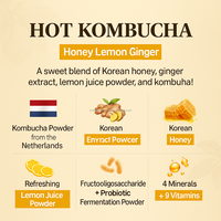 Poudre de Kombucha pour Adultes, Saveur Miel Citron Gingembre, Biotine Haute Puissance 4g, 10 Sachets en Poudre, OEM/ODM, Améliore l'Immunité, Femmes Hommes