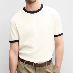 Camiseta Ringer para Hombre, Estampada y Bordada, de Algodón, Blanca, de Manga Corta, Color Sólido, Hecha en Pakistán - Product Image 2