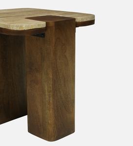 Table d'appoint de style contemporain avec pieds en bois et plateau en travertin - Product Image 6