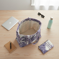 Bolso Tote Informal de Lona de Algodón Acolchado con Diseño de Puntos, Estilo Boho, para Playa o Viaje, Gran Capacidad, con Correa para el Hombro, Morado y Blanco, para Mujer