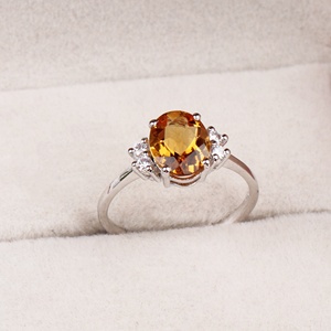 Wholesale 925 Solid Sterling Silver Natural Oval Citrine <b>Cubic</b> <b>Zirconia</b> Side Cluster <b>Ring</b> Fine Jewelry Memoria Jewels - Product Image 1